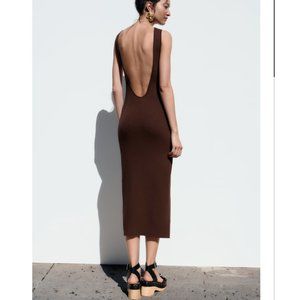 NWT ZARA BROWN KNIT DRESS OPEN BACK - L